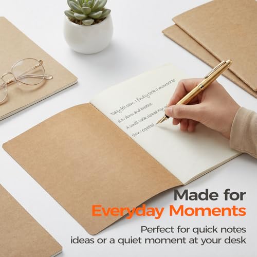 5 Pack Blank Kraft Notebooks A5, Unlined Composition Journals, 80gsm Paper, 60 Pages, 8.3x5.5 Inches, Softcover Sketch Writing Notebooks for School Office Artists Students