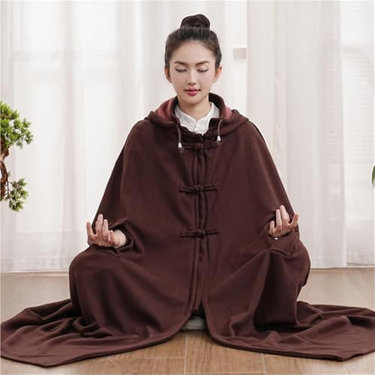 Unisex Meditation Buddhist Cloak Warm Plush Meditation Outerwear Meditation Prayer Outfit Coat Traditional Monk Robe - color: Coffee, size: Medium
