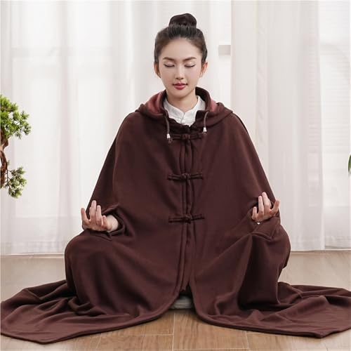 Unisex Meditation Buddhist Cloak Warm Plush Meditation Outerwear Meditation Prayer Outfit Coat Traditional Monk Robe - color: Coffee, size: Small