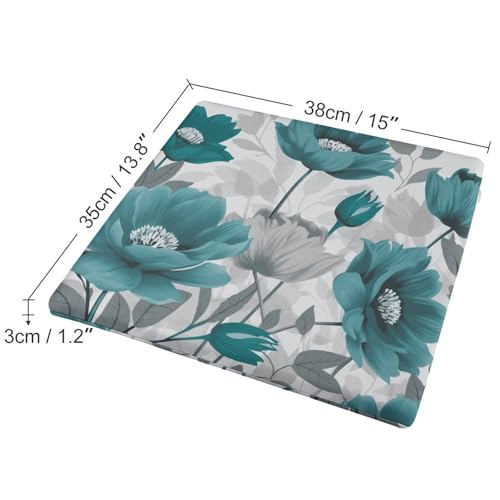 Degrees of Comfort Meditation Floor Cushion, Square Cushion for Adults Seat,Teal Grey and White Floral Printed Memory Foam Cushion, Outdoor Picnic Mat 14.96 * 13.78 Inch.