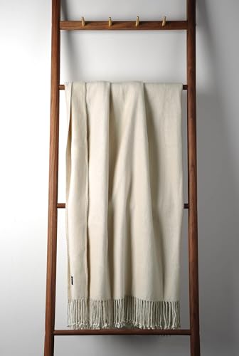 Fringed Mulberry Silk Throw Blanket for Sofa (Whisper White)