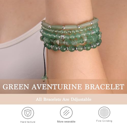 5Pcs Healing Crystal Bracelet for Women Men, Handmade Adjustable Gemstone Bracelets Beaded Reiki Energ Bracelet Set Jewelry Gifts for Women Men - color: Green Aventurine