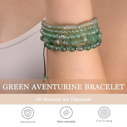 5Pcs Healing Crystal Bracelet for Women Men, Handmade Adjustable Gemstone Bracelets Beaded Reiki Energ Bracelet Set Jewelry Gifts for Women Men - color: Green Aventurine