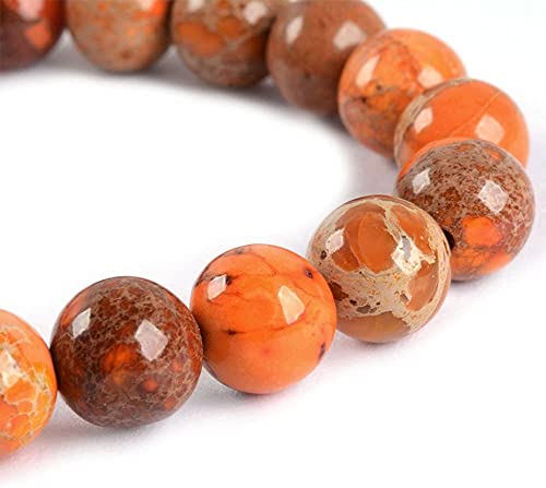 Angelstones Handmade Natural Healing Gemstone 8mm Round Beads Stretch Crystal Bracelet 7 Inch Unisex - color: Orange Sea Sediment Jasper