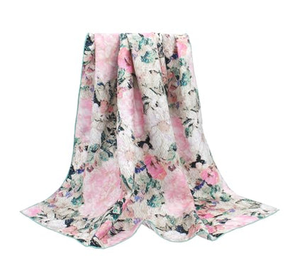 ANDANTINO 100% Pure Mulberry Silk Scarf 35" Large Square Lightweight Headscarf –Women’s Hair Wraps-With Gift Packed - color: Pink&green-twill
