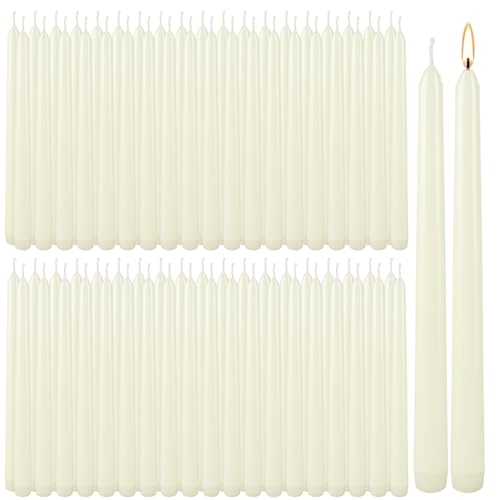 YOROXRG 100Pack Ivory Taper Candles, 7-8 Hours Burn Time, Unscented, Smokeless and Dripless, 0.75 x 10 Inch Dinner Candle Set for Household, Wedding, Party and Home Décor Candlesticks - color: Ivory-100
