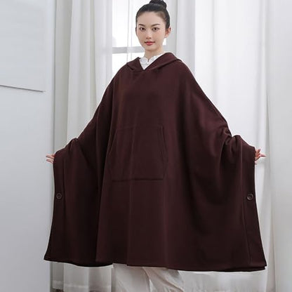 Meditation Buddhist Hooded Cloak Coat,Meditation Cloak Cape for Men and Women,Thickened Meditation Cloak,Meditation - color: Coffee, size: XX-Large