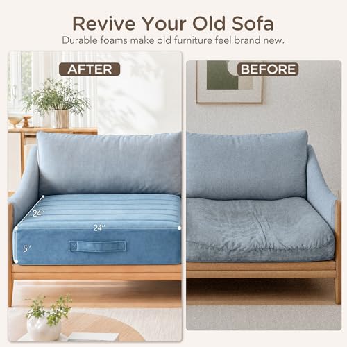 Codi Thick Replacement Couch Cushions 2 Sets, Upholstery Foam with Washable Covers for Sofa Cushion Chair Meditation - 24 × 24 × 5 Inch, High Density Foam, Blue - color: Blue, size: 24 Inch (Pack of 2)