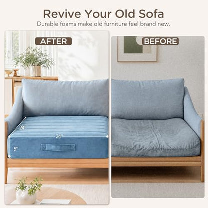 Codi Thick Replacement Couch Cushions 2 Sets, Upholstery Foam with Washable Covers for Sofa Cushion Chair Meditation - 24 × 24 × 5 Inch, High Density Foam, Blue - color: Blue, size: 24 Inch (Pack of 2)