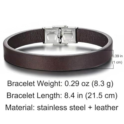 Men's Leather Bracelet, Stackable Stainless Steel Clasp Bracelets for Men Stylish Birthday, Thanksgiving, Valentine's Day Gift for My Man - style: 8.4" Brown Leahter
