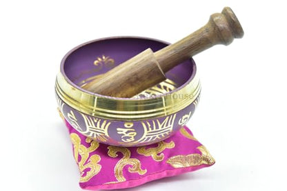 3.75" Tibetan Meditation Yoga Singing Bowl Green Set with free Wooden Mallet and Silk Cushion from Nepal, Singing bowls. (Purple) - color: Purple