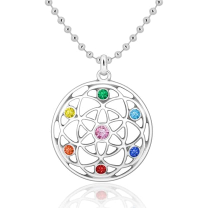 Flower of Life Necklace: 18K Gold Plated Sacred Geometry Buddhist Chakra Mandala with Diamond Pendant Necklaces Yoga Spiritual Amulet Jewelry Meditation Gift for Women Men - color: silver