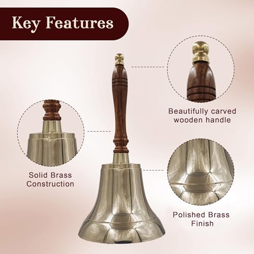 Large & Heavy Solid Brass Loud Hand Call Bell for Weddings, Christmas, School 11"(H) 5"(D) Polished Brass by THDC - color: Polish