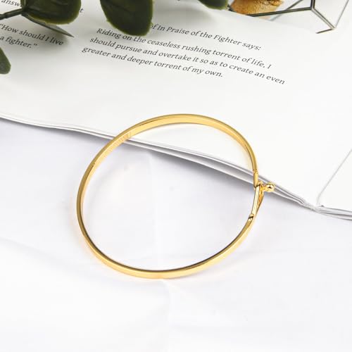 Gold Bar Bracelets for Women, 2.42“ Thin Cuff Bangle Hook Bracelet Golds Cuff Bracelet Adjustable Golden Bracelets for Women Gold Plated Handmade Minimalist Jewelry
