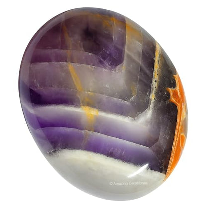 Amazing Gemstone Amethyst Chevron Crystals and Healing Stones - Large Palm Stone Crystals Piedra - Crystal for Good Luck, Positive Energy, Meditation - Unique Stocking Stuffers, Gifts for Women, Men - color: Amethyst Chevron