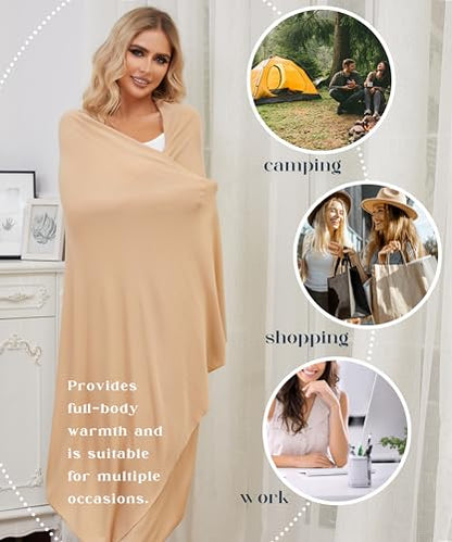Tencel Cashmere Shawl Wraps for Women,Pashmina Stole Airplane Travel Wool Scarf Blanket Wrap Lightweight UPF 50+ - color: Gingeryellow