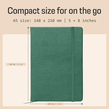 BROWNSTONE JOURNALS A5 Hardcover Lined Journal 5"x8" - Notebook for Work & Writing, 160 Pages Thick 100 GSM Paper, Lay Flat Binding, Elastic Band, Ribbon Bookmark (Darthmouth Green) - color: Dartmouth Green