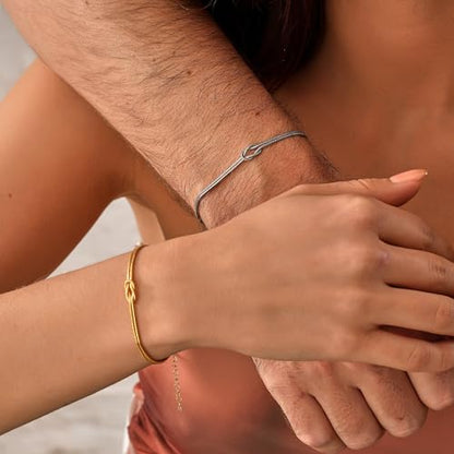 Bracelets for Women Matching Bracelets for Couples 14K Gold Plated Love Knot Bracelet Dainty Forever Infinity Bracelets Friendship Jewelry Gifts - color: Silver
