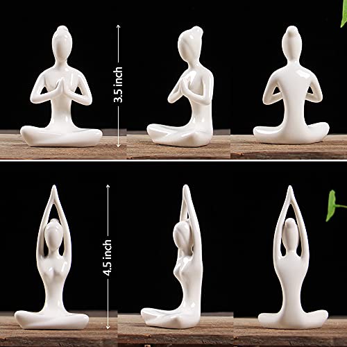 OwMell Lot of 4 Meditation Yoga Pose Statue Figurine Ceramic Yoga Figure Set Decor - White - color: White