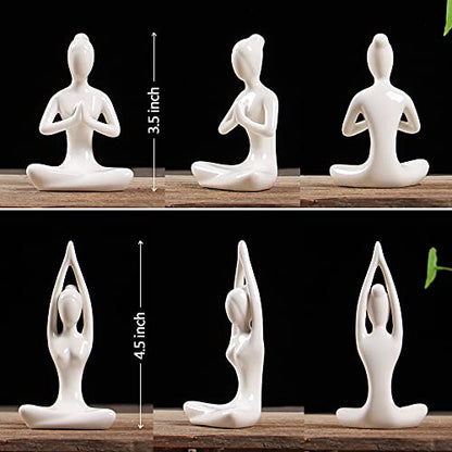 OwMell Lot of 4 Meditation Yoga Pose Statue Figurine Ceramic Yoga Figure Set Decor - White - color: White