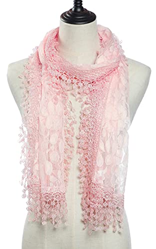 Cindy and Wendy Lightweight Soft Leaf Lace Fringes Scarf Bridal Veils shawl for Women - color: Peach Pink