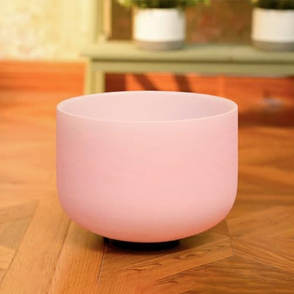 Hye-eun Pink Crystal Singing Bowls Set, 432hz 8"G 10"F 12"C 3pcs Frosted Quartz Chakra Sound Bowl with Beige Carrying Case for Sound Healing Yoga Meditation - color: 432hz 8"G 10"F 12"C Pink 3pcs