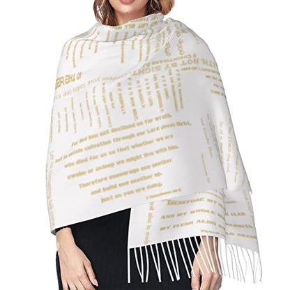 Presents for Women,White Religious Christian Jesus Loves Me Bible Verse Fringe Pashmina Shawl Wrap for Bridal Wedding Party - color: White Gold Inspirational