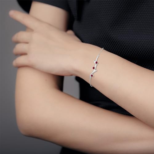 Angara - Women's Chain Bracelet in 14K Solid Gold/Platinum | Tree Branch Bracelet for Anniversary, Wedding, Birthday Gift | Round Sapphire | Ruby | Emerald | Diamond - size: 3 mm