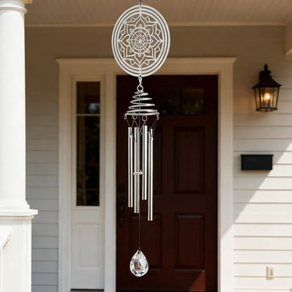 Meditation Mandala Wind Chimes with Sun Catcher - Healing Gifts & Stress Relief for Anxiety, Relaxing Self-Care Gift for Home Decor, Outdoor Patio, Yoga Space
