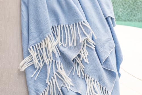 Alashan Cotton Acrylic Adirondack Herringbone Woven Throw - Throw Blanket - Carolina Blue - color: Carolina Blue