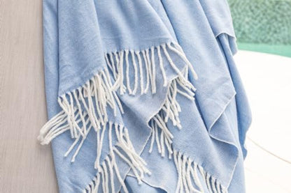 Cotton Acrylic Adirondack Herringbone Woven Throw - Throw Blanket - Carolina Blue - color: Carolina Blue