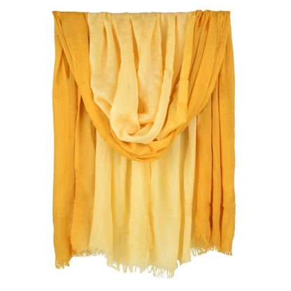 Two-tone Linen Scarf for Women Lightweight Summer Wrap Cotton Shawl Beach Travel Pashmina Gauze 75"×35" - color: Light Yellow/Turmeric