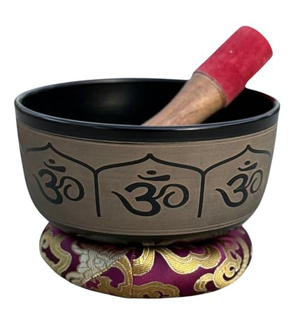 DharmaObjects® Yoga Meditation 6 Inches Ganesh/OM Peace Singing Bowl/Cushion/Rosewood Mallet Gift Set - color: OM, size: 6 Inches