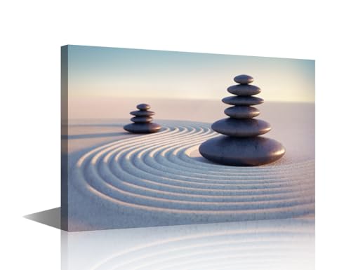Rebotipy Zen Stone in the Sand Canvas Wall Art Pyramid Zen Wall Art for Bathroom Living Room Bedroom Modern Spiritual Yoga Spa Pictures Framed Ready to Hang 12x18 inch - color: Artwork 08, size: 18x12 in