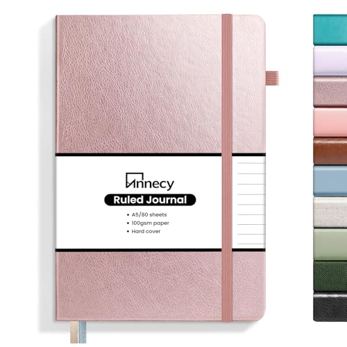 Annecy Lined Journal Notebook, Hardcover Leather Journal for Women & Men, 160 Numbered Pages, Medium 5.5" x 8.25", 100 GSM Thick Paper, Rose Gold - color: Rose Gold, style: Lined