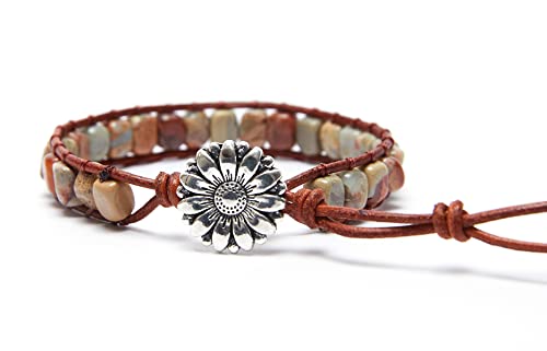7 Chakra Bracelet Bohemian Handmade Leather Wrap Healing Protection Natural Stone Yoga Beaded Bracelets Boho Friendship Jewelry - color: Gray Turquoise