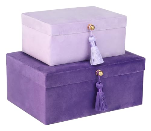 HofferRuffer Velvet Jewelry Boxes Decorative Boxes, Storage Accessory Organizer Boxes with Elegant Handle Decor, Classic Velvet Set of 2 Pieces (Purple) - color: Purple