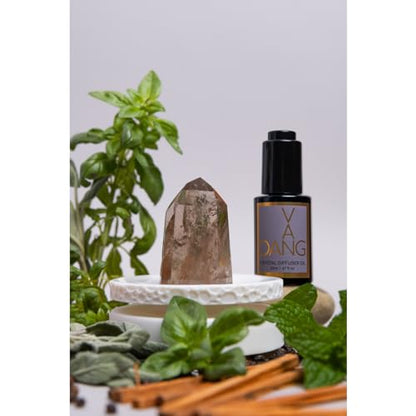 Van Dang Crystal Stone Meditation Set Smoky Quartz | Diffuser Oil Dropper Aromatherapy | Luxury Spiritual Home Decor Fragrance Gift Notes of Lavandin Nutmeg Tobacco Suede Vanilla (Smoky Quartz) - color: Smoky Quartz