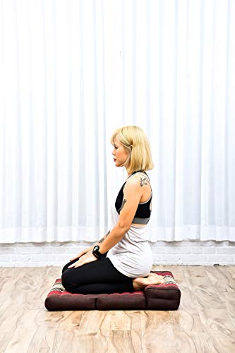 Leewadee Foldable Floor Mattress – 2 in 1 Floor Meditation Mat for Yoga and Relaxation, Seating Futon with Kapok - color: Sf19 - Red, Brown