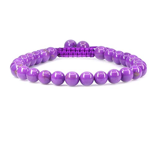 Keleny Natural Gemtone 6mm Round Beads Crystal Adjustable Braided Macrame Tassels Bracelets Unisex - color: Purple Lavendar Phosphosiderite