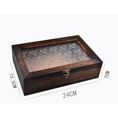 Wood Multi-Purpose Clamshell Storage Box Dustproof Storage Boxabletop Display Box (Brown)