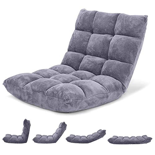 Giantex Folding Floor Chair with Back Support, 14 Adjustable Position, Padded Sleeper Bed, Couch Recliner, Gaming Floor Chairs for Adults, Meditation, Living Room (Grey) - color: Grey, size: 26.5"x22.5"x22"