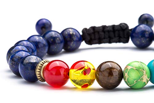 Men Women 8mm Lava Rock Beads Chakra Bracelet Braided Rope Natural Stone Yoga Bracelet Bangle - color: Lapis lazul-21004