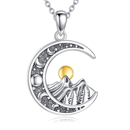 Sun and Moon Necklace 925 Sterling Silver Sun Moon Pendant Gemstone Jewelry Gifts for Women - style: Mountain