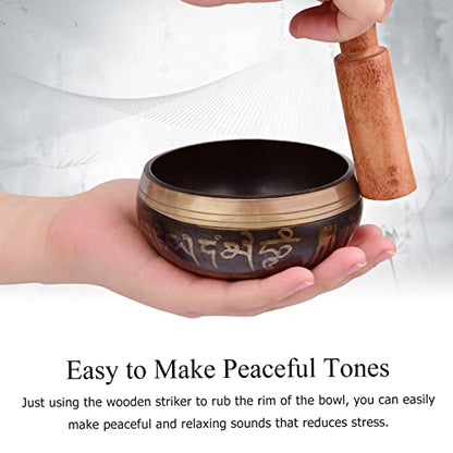 Tibetan Singing Bowl Set with 8.5cm/3.3inch Handmade Metal Sound Bowl & Soft Cushion(Random Color delivery) & Wooden r for Meditation Sound Chakra Healing Yoga Relaxation