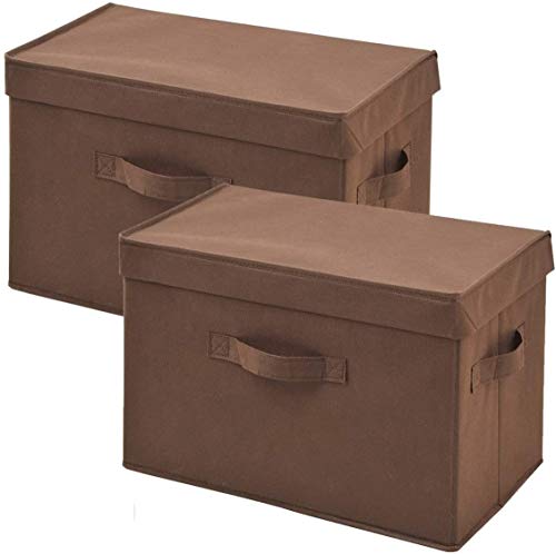 Yamazen YTCF-2PF(BR) Storage Box with Lid, Width 15.0 x Depth 9.8 x Height 9.8 inches (38 x 25 x 25 cm), Handle Included, Color Box Compatible, Finished Product, Brown, Set of 2 - color: Braun