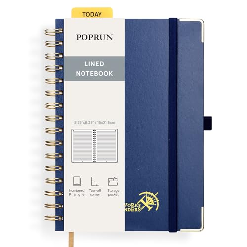 POPRUN Lined Spiral Journal Notebook for Women & Men, A5 Notebooks College Ruled, 141 Pages, Hardcover Notebooks for Work Note Taking, Journals for Writing, Journaling, 5.75'' x 8.25'', Navy Blue - color: Navy Blue, size: 5.75 x 8.25 inches