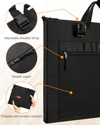 Nicpro Light Weight Art Portfolio Bag, 18x 24 Inches Waterproof Art Portfolio Case with Shoulder & Handle Carry, for Artwork, Poster, Sketch Drawing, Canvas, Photography, Solar Panel Storage