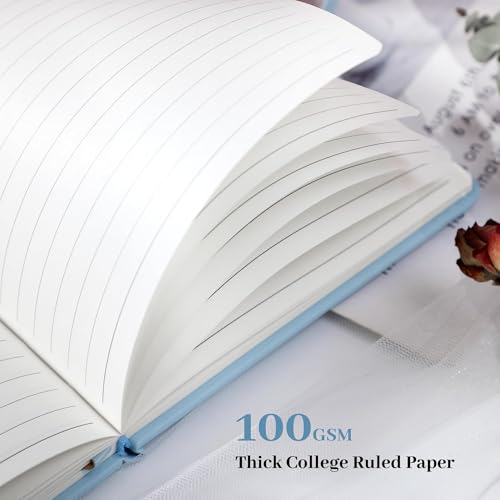 Lined Journal Notebook for Women Cute Leather Journaling Notebooks for Writing 192 Pages A5 Hardcover Aesthetic Floral Diary, 5.7 x 8.3 in, Blue - color: Blue