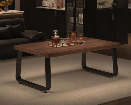 HSH Rustic Walnut Coffee Table, 39” Mid Century Modern Center Table, Rectangle Industrial Living Room Coffee Table, Simple Farmhouse Wood and Metal Tea Coffee Tables for Home Bedroom, Walnut, 39 in - color: Walnut, size: 39 Inch